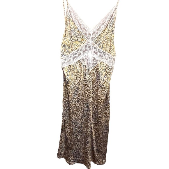 Anthropologie Slip Dress Women’s Size XL Gold Blue Paisley Print Lace - Picture 2 of 10